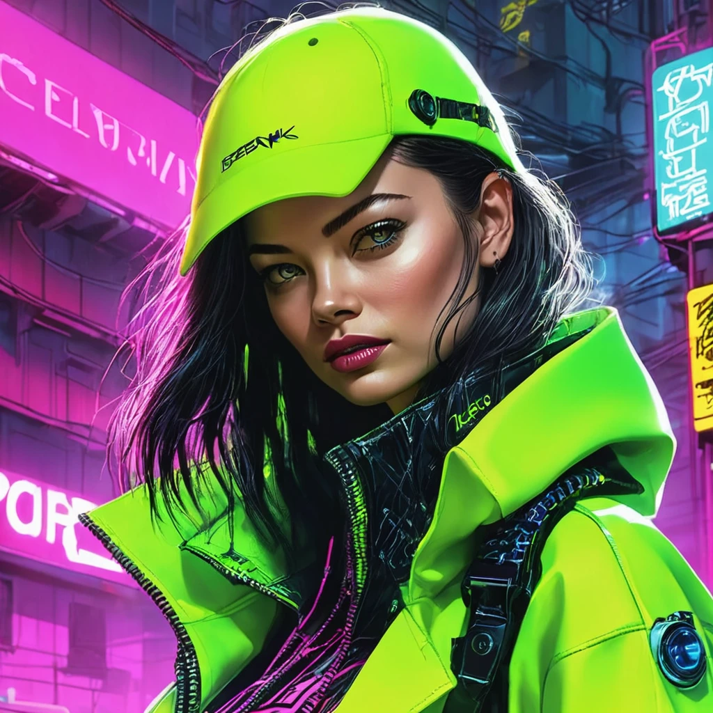 hiper nitido, hiper detallado, A closeup of Kristin Kreuk in a neon suit, Ambiente ciberpunk, cyberpunk with neon lights, Luz cyberpunk brillante, agachada,Vibraciones ciberpunk, Cyberpunk lighting, estilo ciberpunk, neon cyberpunk style, en el estilo cyberpunk, mira ciberpunk, cyberpunk dreamy girl, Foto Ciberpunk, neon cyberpunk, cyberpunk aesthetic, ropa de calle ciberpunk, cyberpunk aesthetic, Cyberpunk art style, Portero del streetwear cyberpunk,sabes, dedos perfectos,neon hair color, Textura de detalle, detalle del cabello,Pantalon long noir fluo, hermoso rostro,pelo ondulado,Detailed neon black shoes.,