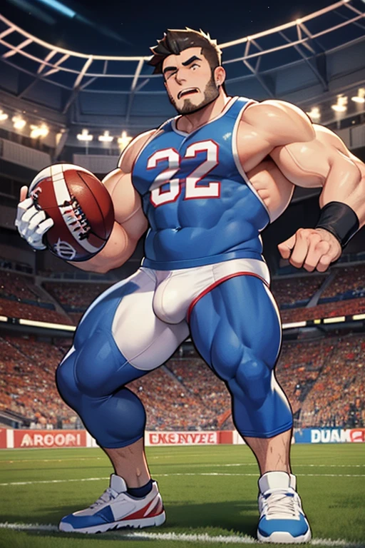 Ash Ketchum from Pokémon wearing a football uniform with cleats, pads, and helmet included standing in line with brainwashed football jocks flexing their biceps under hypnosis with glowing red eyes in front of their coach as they all grow into big dumb sweaty hairy muscular football jock bros in a locker room and assimilate with the other dumb jock bros there, staring blankly and vapidly with open mouths while saying, "I am a dumb jock.... Dumb jocks obey.... Bigger and bigger.... Dumber and dumber.... Hairier and hairier.... Yes, Coach.... Part of the team.... Just a dumb bro.... Must recruit more bros. Assimilate.... Conform.... Obey.... I am a dumb jock... I obey.... Whatever you say, Coach.... Huhuhuhuh...." Hyper muscles. Massive muscles. Big biceps. Big triceps. Big traps. Broad shoulders. Massive meaty pecs. Bulging crotch. Hyper crotch bulge. Dumber and dumber. Slumped shoulders. Hypnosis. Brainwashing. Bigger and dumber jock bros. Assimilation. Transformation into big dumb muscular jock bros. Slumped shoulders. Massive crotch bulge. Bulging glutes. Thick stubble. Hairy armpits. Repeating triggers to be dumber and dumber each time they say them to think and focus only on growing muscle and being the perfect football jocks. Hairy brutes. Crass. Conversion. Recruitment. Brainwashing. Reprogramming. Dumb jock bro personality. Bodybuilder football jock.