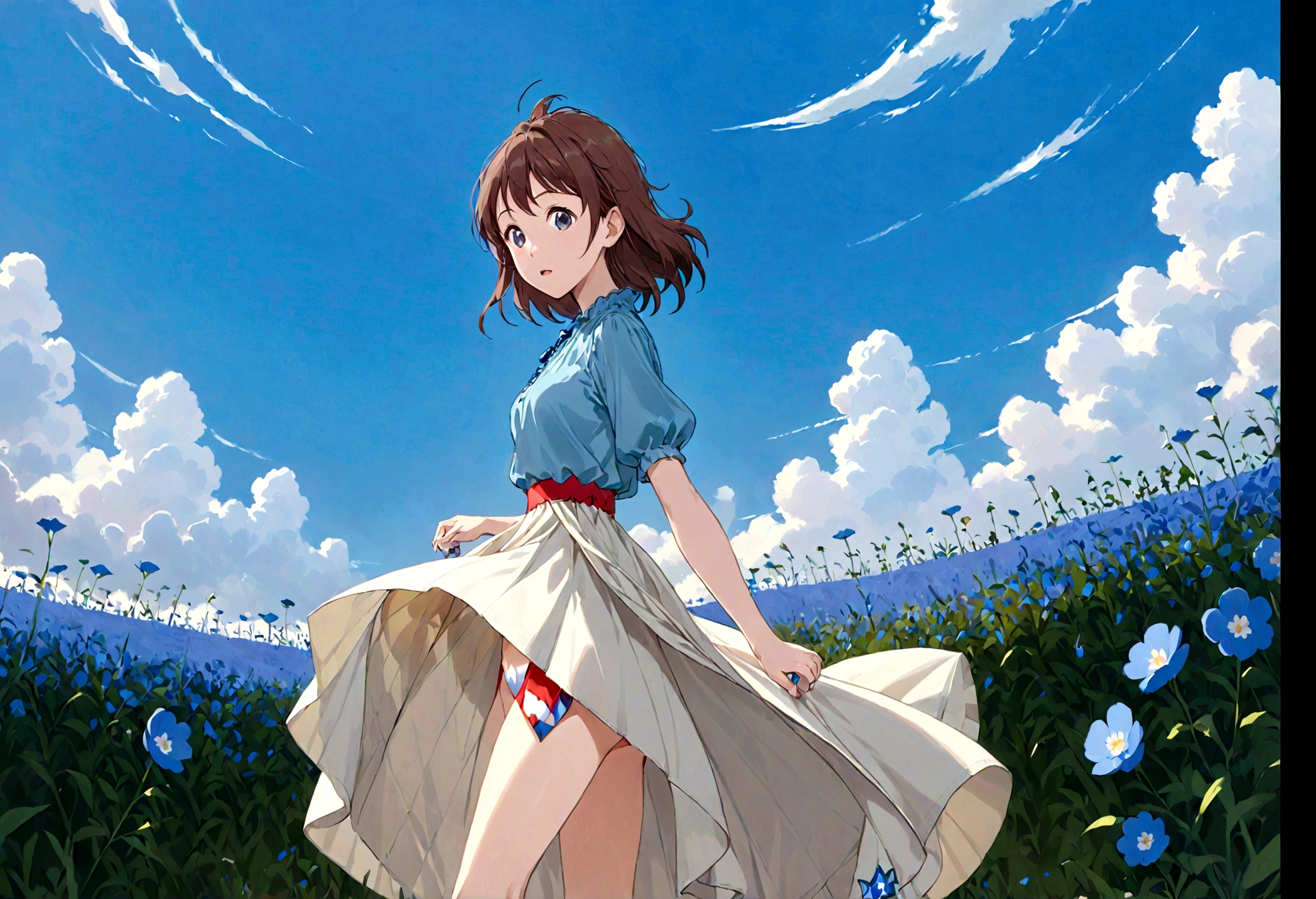 音無響子
Low - Angle、
Low - Angle、Long skirt、Hold down your skirt that is being blown up by the strong wind、Anime white panties in a strong wind、Crotch is visible
ローレグのパンツ、Color: White、
Crotch is visible、
、Lined、White lace lining、