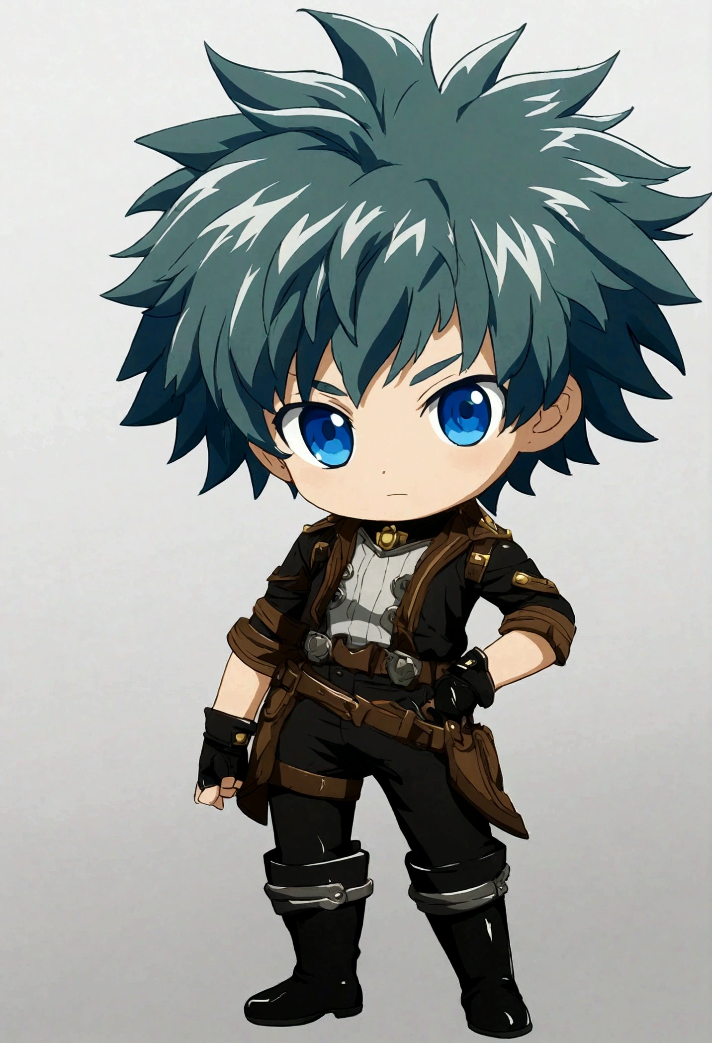 a young man, hero outfit, grey background, anime, digital art
