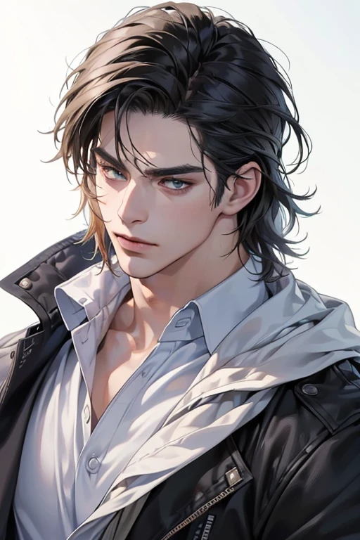 (best quality,4k,8k,highres,masterpiece:1.2),ultra-detailed,(realistic,photorealistic,photo-realistic:1.37),30 year old man, handsome anime,portraits,strong,masculine,dark hair,sharp jawline,mesmerizing eyes,perfectly styled hair,cool anime outfit,confident expression,vibrant colors,dynamic lighting