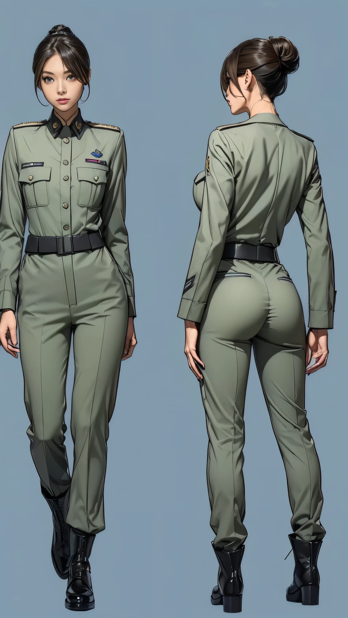 ((masterpiece)),(((highest quality))),((Reference Sheet, Character Design, front, return, ~ ~ ~ side, Mr...々Hairstyle, Mr...々performance, Facial Expressions)), ****************, Cute type, (Very slim:1.4), (Very small ass:1.4), Realistic buttocks, (Big Breasts:1.3), Short Bob, Thin thighs, Long legs, It's not a big deal,(A female Earth Federation officer is walking), (Wearing Earth Federation military uniform, Light grey and light blue military uniform),(Worn by federal government employees&#39;White Hat:1.5)