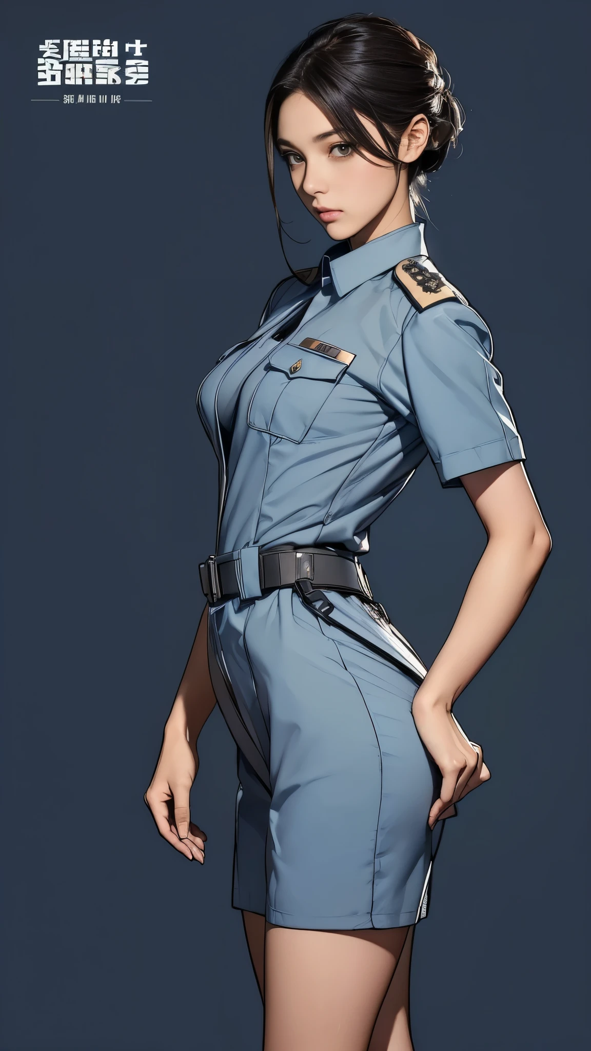 ((masterpiece)),(((highest quality))),((Reference Sheet, Character Design, front, return, ~ ~ side, Mr..々Hairstyle, Mr..々Performance, Facial Expressions)), 14-year-old girl, Cute type, (Very slim:1.4), (Very small ass:1.4), Realistic buttocks, (Big Breasts:1.3), Short Bob, Thin thighs, Long legs, It's not a big deal,(A female Earth Federation officer is walking), (Wearing Earth Federation military uniform, Light grey and light blue military uniform),(Worn by federal government employees'White Hat:1.5)