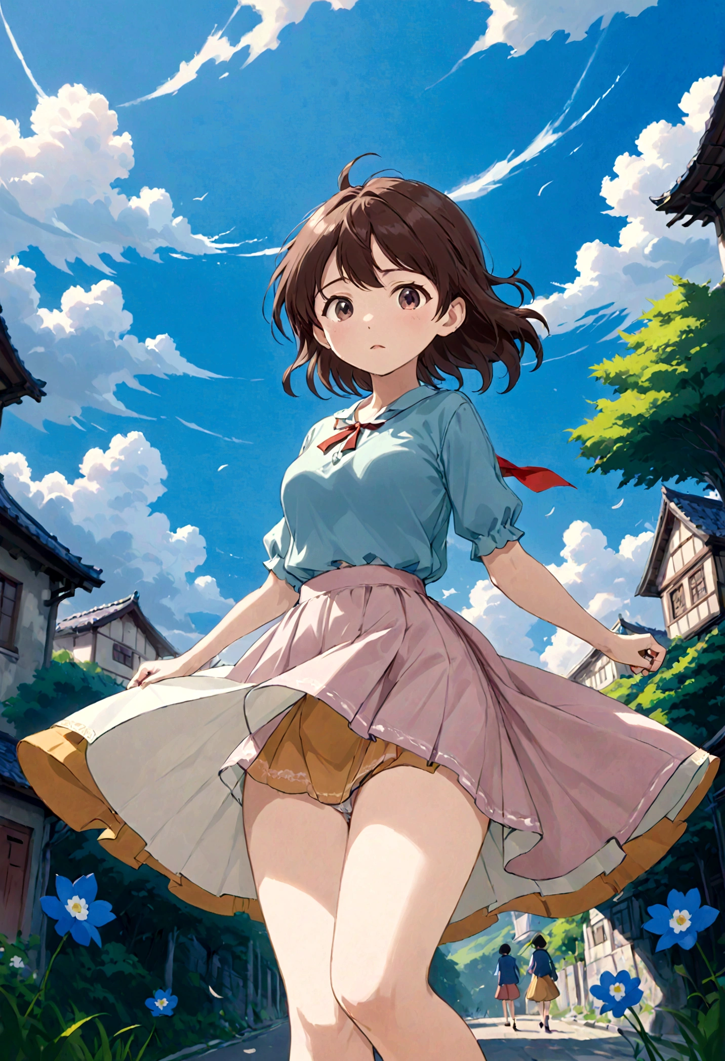 音無響子
Low - Angle、
Low - Angle、Long skirt、Hold down your skirt that is being blown up by the strong wind、Anime white panties in a strong wind、?????? is visible
ローレグのパンツ、Color: White、
?????? is visible、
、Lined、White lace lining、