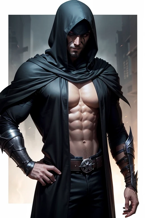 Male epic character,villain and with a black hood.