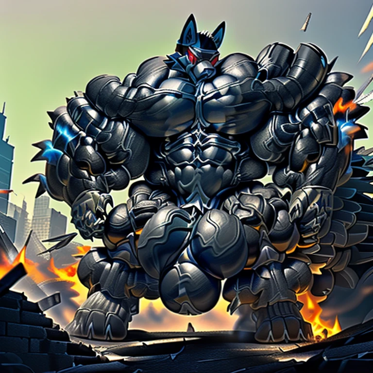 (masterpiece. official art. 8k. best quality. detailed full body. full body.)
(situation 1 : dominating LUCARIO. LUCARIO is over 1000 meters long. focus GIANT mechanical Muscular LUCARIO is trampling the city. Looking down. macro. stomp)
(situation 2 :smoke and flames rising from the destruction in the city)
(Additional details 1: Its nanosut emphasizes the muscles. wearing crNanosuit. nanosuit. creating crNanosuit. black visor. wearing a full-face helmet. hero in anime style.)
(Additional details 2: (Detailed head. Detailed Body. Detailed abs. gigantic muscles. HYPER MUSCLES. Gigachad Muscular. big muscle. pecs. triceps. traps. unusually developed muscular body. body full of huge muscles. showing off muscles. pectorales enormes. Exaggeratedly huge muscles. huge muscles. long legs.).
(Additional details 3: Spread wings. It has wings. have big wings. black wings. The claws are sharp. Sharp teeth.).
(Additional details 4: black color hyper penis. hyper black penis. big penis)
