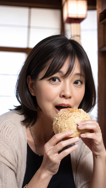 (50 year old woman eating big ハンバーガー :1.5)6Accuracy in the details,High resolution,Smooth image quality,clear,Contour,(RAW Photos:1.2)、(highest quality:1.5),(Accuracy:1.5),
(High resolution:1.5),Beautiful middle-aged woman,
(8k),
(Japanese:1.7),