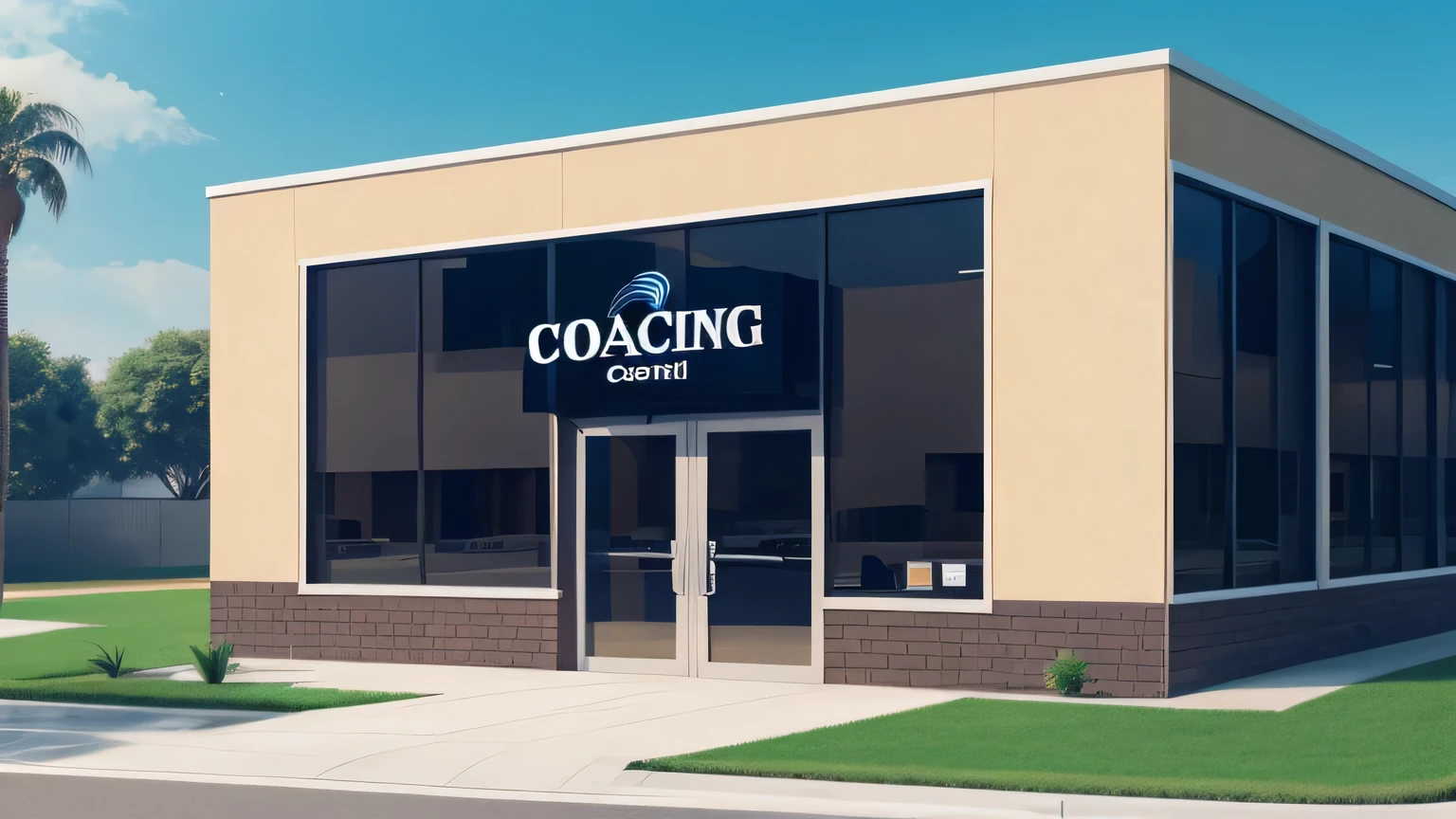 Coaching centre written on building background, 4k