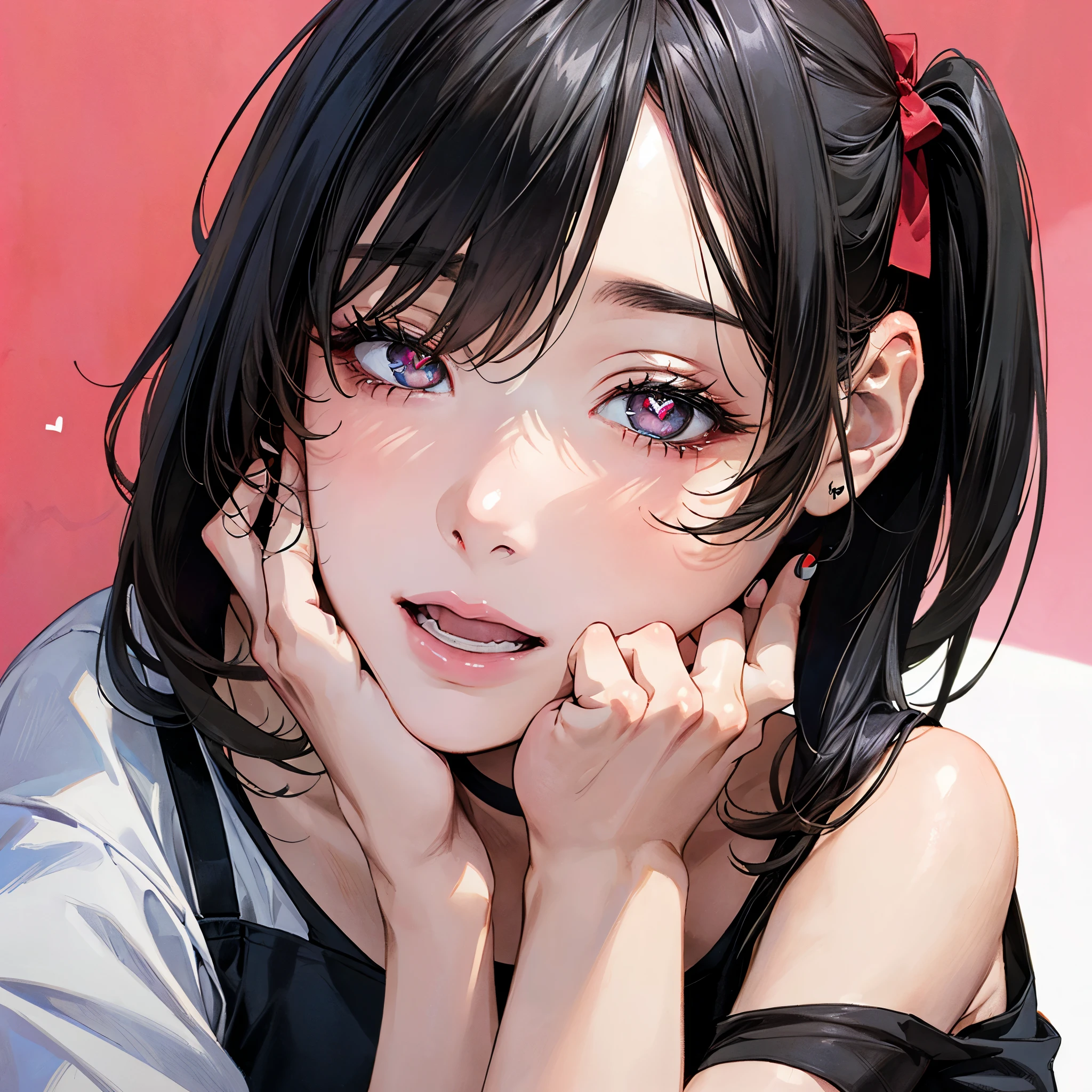 realisticlying、45-year-old girl、T-shirt wearing,Face enhancement,Chest super large zoom,Cleavage emphasis,Looking up from the bottom,Blushing,Red lips,A sexy,Bed sit,Open your mouth wide、Spread your crotch、Wearing underwear