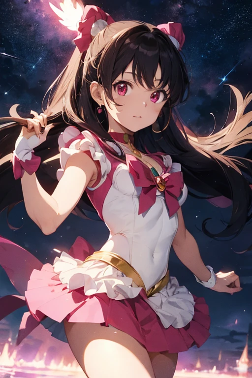 Captura de panralla de sailormoon cabello rosa largo ropa de sailorgardiasn color rosa y accesorios de corazon