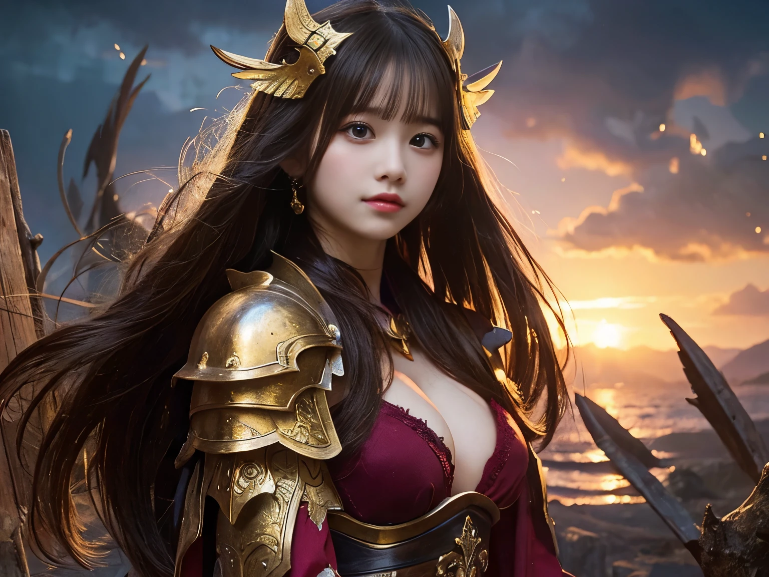 、Masterpiece、highest quality、Warrior、cute、Fantasy、Vast background、Large Breasts