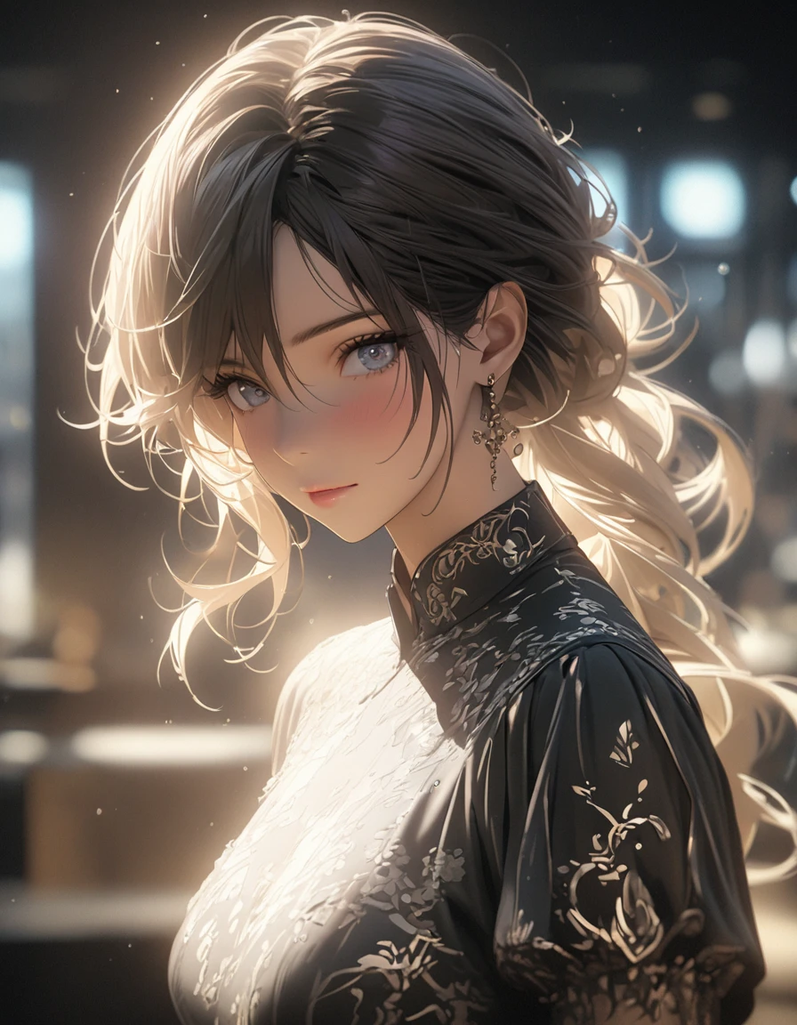 A beautiful opponent、Perfect Face、Loose depiction、Eyes are hollow focus、Rough、Formal wear、checkmate、Overlooking from afar、close、Rim light transparent special effect、Full body portrait、OC Renderer、Octane Renderer、Pure white background、 High detail、4K、masterpiece.