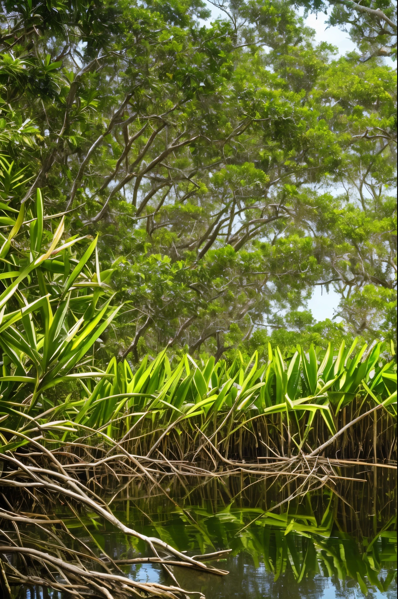 Mangrove swamps on the edge of a tropical shore.