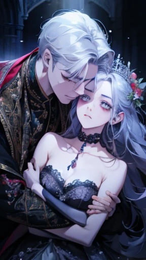 a Shy princess and a lustful man, flowers, chains, love, lust, sadness