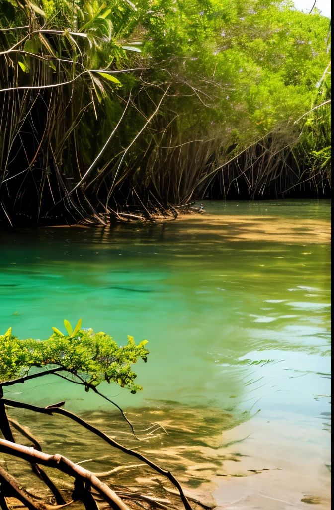 Mangrove swamps on the edge of a tropical shore.