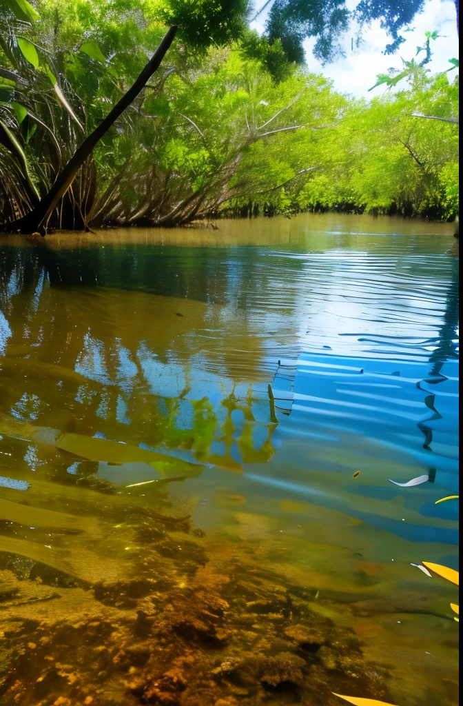 Mangrove swamps on the edge of a tropical shore.