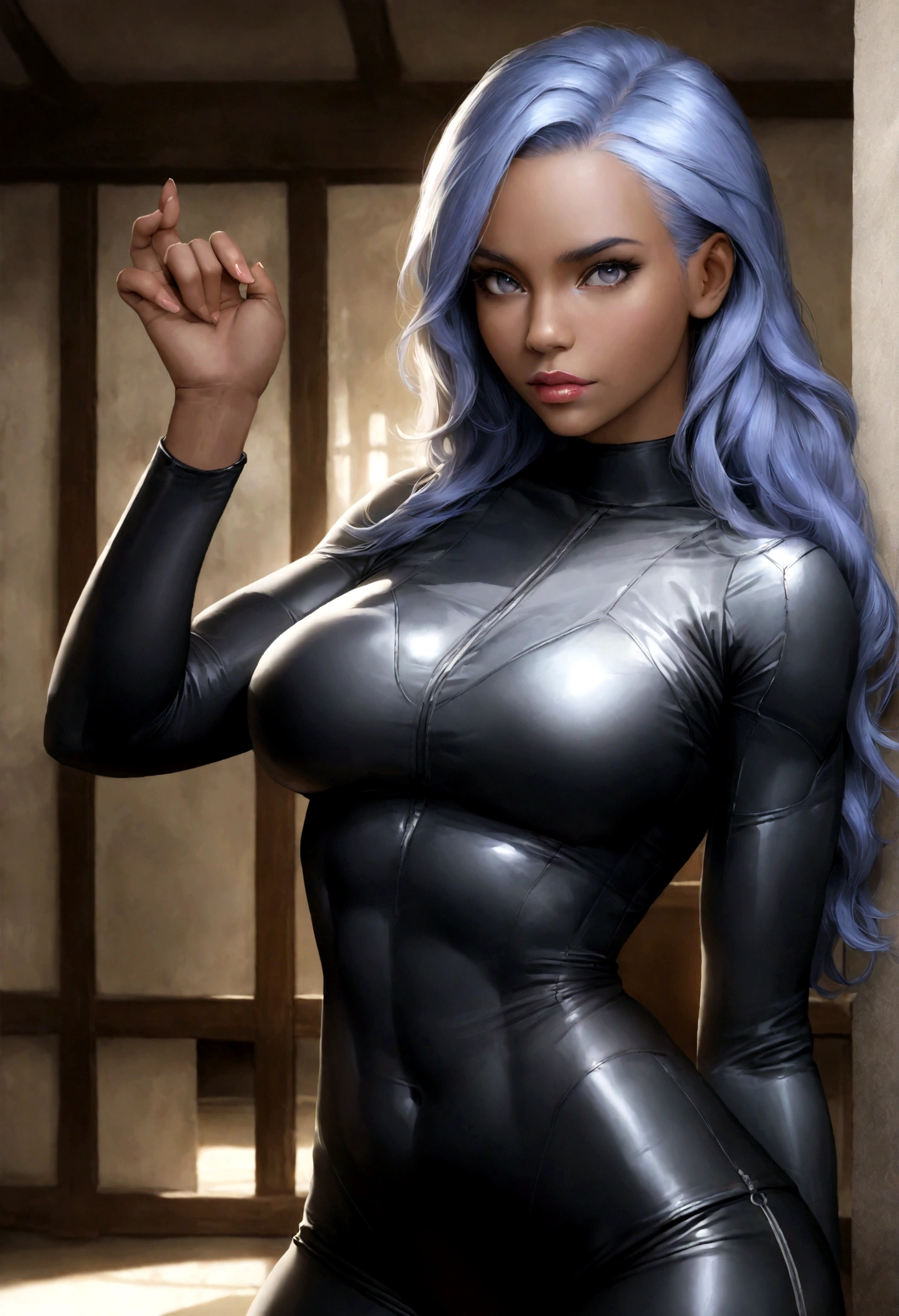 dark complexion, femme d'environ 19 ans, cheveux noirs naturels, yeux verts distinctifs, wear a fitted workout, mince et voluptueux, beau, À la lueur des bougies dans une salle de musculation, mise au point ultra nette, realistic shot, tight-fitting clothing, couleurs vives (cicatrice:1.4)