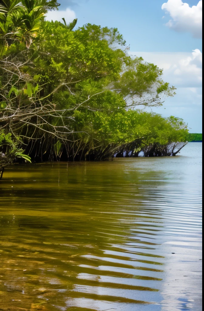 Mangrove swamps on the edge of a tropical shore.