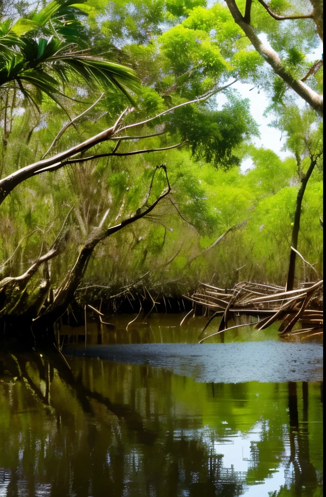 Mangrove swamps on the edge of a tropical shore.