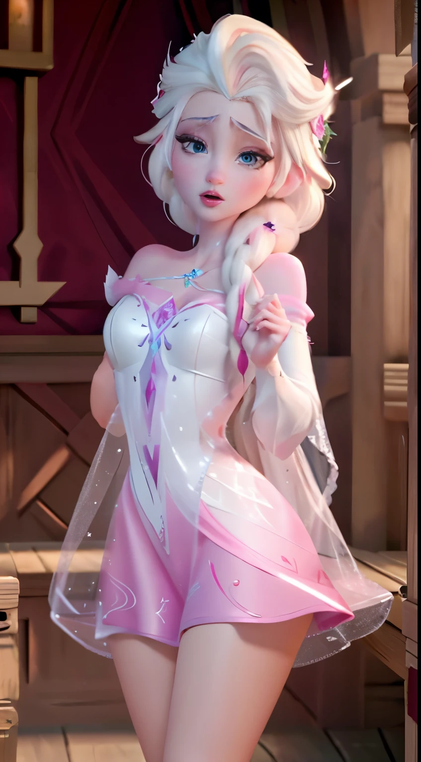 ElFgirl (rose quartz SU-Elsa Frozen Disney Tinker waiFu mezclando modelos .) (ultra FUSION oF white and pink hair) Highly detailed CG unity 8K wallpaper, tiro de estilo, Complejo, alto detalle, dramatic, Highest quality film still image, Muy detallado, obra maestra, mejor calidad, character design, Elsa, Elsa From Frozen,Pink Diamond Fusion (( estilo oscuro)), estilo de renderizado realista y ultra detallado, luz natural, sharp character design, (hard Focus, 8K), (((textura natural de la piel))), 8K textures, soFt cinematic lighting, sala de luz de adobe, cuarto oscuro, hdr, sofisticado, Elegant, rico detalle, Sharp focus appearance) )), tonos calmantes, frenzy of details, Detalle intrincado, Super detail, bajo contraste, SoFt Film Lighting, colores apagados, Exposure Mix, hdr, Desteñir, 35mm, F/1.4, YO ASI, F16, 25 sec.