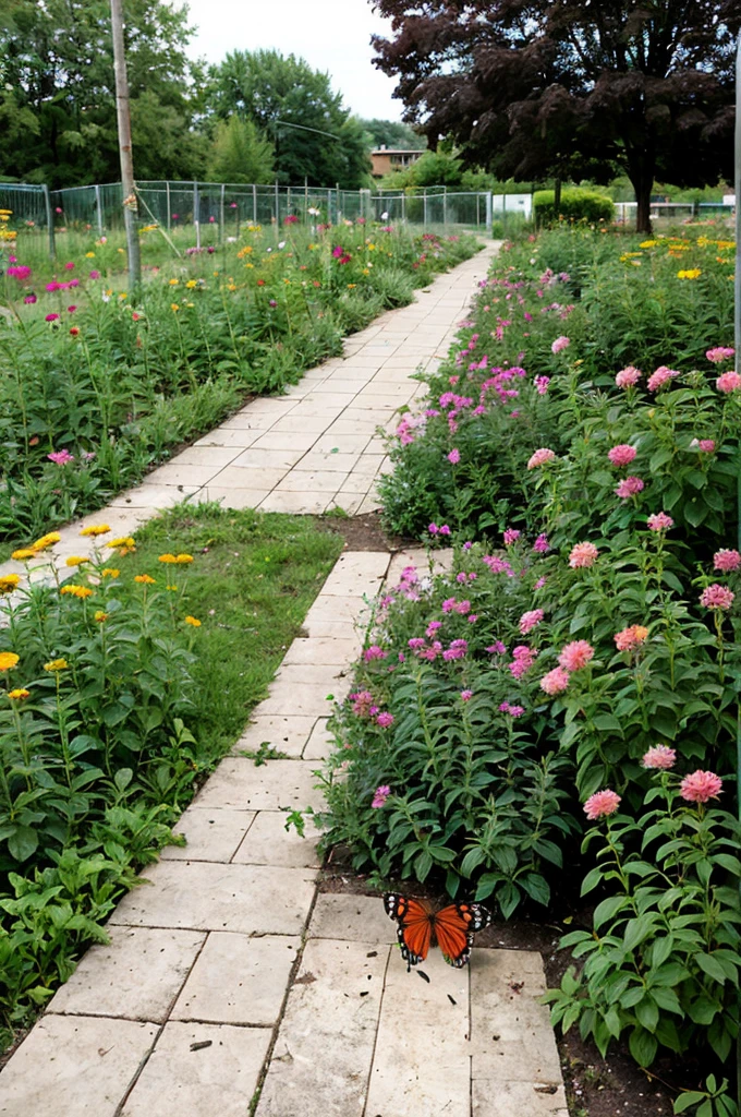 Butterfly and youth flower garden abandoned