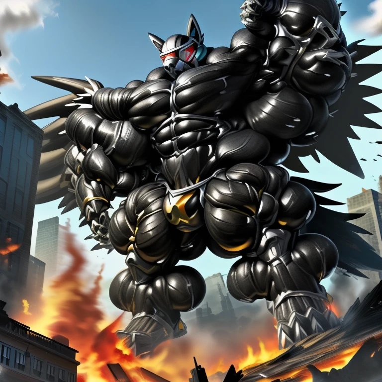 (masterpiece. official art. 8k. best quality. detailed full body. full body.)
(situation 1 : ting LUCARIO. LUCARIO is over 1000 meters long. focus GIANT mechanical Muscular LUCARIO is trampling the city. Looking down. macro. stomp)
(situation 2 :smoke and flames rising from the destruction in the city)
(Additional details 1: Its nanosut emphasizes the muscles. wearing crNanosuit. nanosuit. creating crNanosuit. black visor. wearing a full-face helmet. hero in anime style.)
(Additional details 2: (Detailed head. Detailed Body. Detailed abs. gigantic muscles. HYPER MUSCLES. Gigachad Muscular. big muscle. pecs. triceps. traps. unusually developed muscular body. body full of huge muscles. showing off muscles. pectorales enormes. Exaggeratedly huge muscles. huge muscles. long legs.).
(Additional details 3: Spread wings. It has wings. have big wings. black wings. The claws are sharp. Sharp teeth.). (tiny thong, metallic color: jet black thong. bulge in the crotch.)