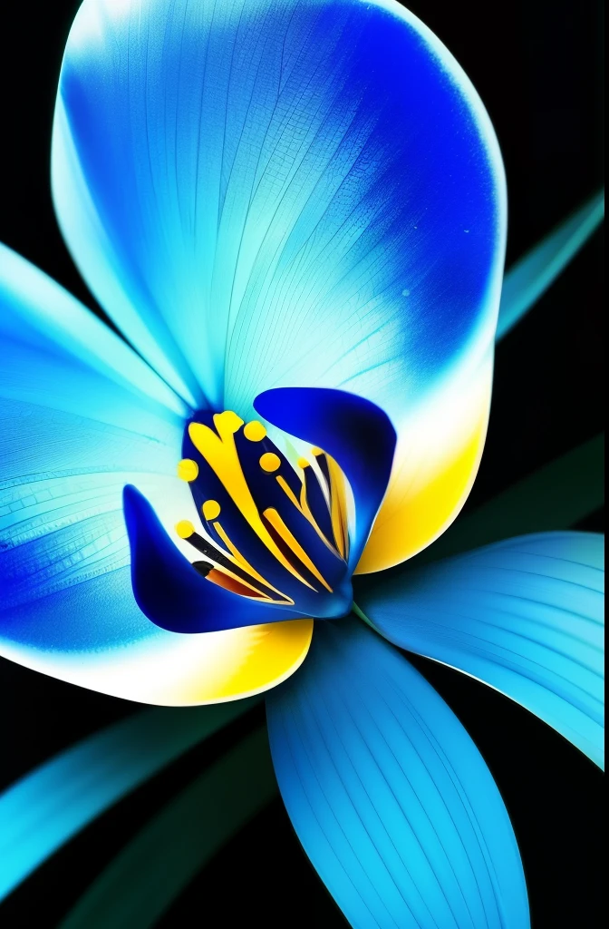 a close up of a blue flower with a budding, rich blue colors, beautiful black blue yellow, vibrant blue, beautiful detail and color, rich blue color, blues. beautiful, blue and black color scheme)), beautiful!!!!!!!!!, orchid, glowing blue, rich azure tones, vibrant but dreary blue, blue flowers, beautiful flower, an orchid flower, beautiful detail