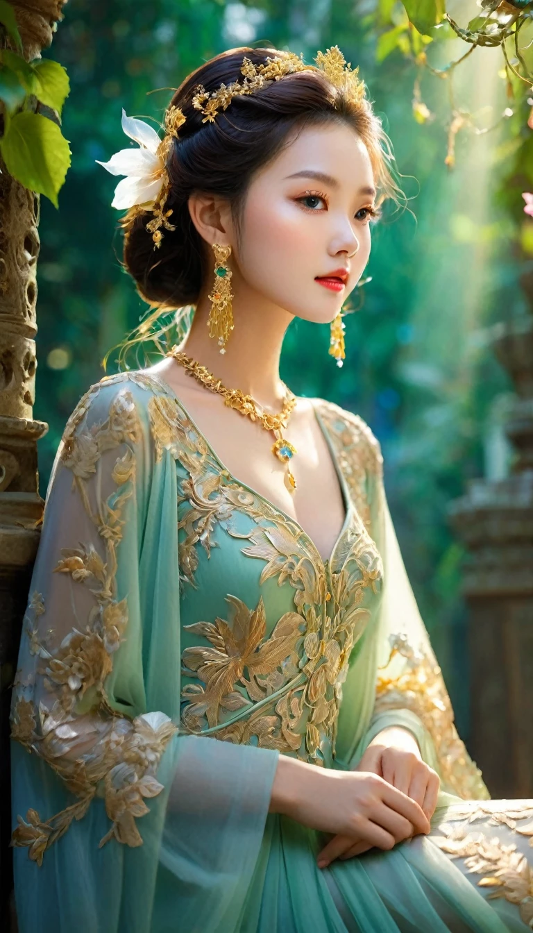 very beautiful girl, korean mixed idol model; 
Age from 18-20 years old;
làn da detail, milk white, ruddy, shiny, stretch the ball;
golden red hair, smooth, floating in the sunlight, detail;
blue eyes, charming, ((trang điểm high solution)), true, ((damp)), detail, phấn mắt hồng; 
two delicate eyelids, Perfect Beauty, detail, black eyelashes;
Arched eyebrows, dear, high solution, detail;
beautiful and perfect face, holiness, light makeup, Perfect balance, đẹp đến từng detail, ((shiny)), mỹ phẩm;
Beautiful nose, lovely, cao, detail;
blush, prominent cheekbones, detail;
đôi môi charming, glossy pink lips;
Bright smile, pure white teeth, detail;
cơ thể siêu hoàn hảo, full of life, Tighten clothes;
big and plump breasts, Raised nipples, Deep chest slit, toning, tight with bra, detail;
mông nở nang, tight fitting underwear;
wear a mesh bra, metal thread, ((shiny));
Wear tight-fitting underwear, bright red;
Lifelike:1.1, ((masterpiece)), ((Highest quality image)), ((not NSFW)), ((8K)), CG, HD, ((high solution và tương phản)), ((Super nice graphics)), ((professional)), ((màu sắc detail và rực rỡ)), ((Super smooth image)), ((Advanced photography techniques)), ((RAW thật)), ((Perfect photo texture)), ((Perfect image proportion structure));
Complex lighting, yellow-black rays, ((Face lighting));
sunlight ((twinkle)), ((illuminate the girl&#39;s body));
((golden armor)), ((dragon scales)) splendid decoration; 
((long yellow boots)) Has unique decorations, chain, Necklaces and jewelry ((solid gold)), large gold earrings, chain, bracelet, belt, Emerald;
Close-up photo of girl standing on the street, crowded, next to high-rise buildings, The girl&#39;s hand holds an ancient and mystical spear;