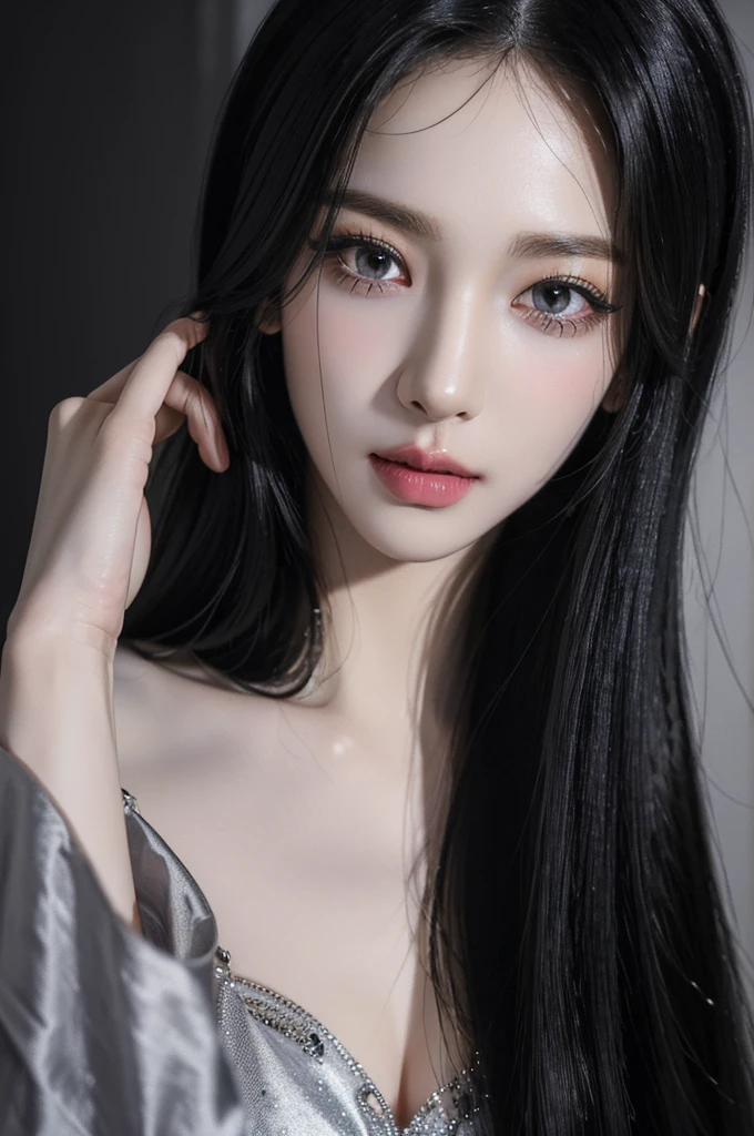 (best quality:1.4),(masterpiece:1.4),(photorealistic:1.4),(ultra high res, raw photo:1.4),(hdr, hyperdetailed:1.2),close up, 1woman,(black long straight hair:1.4), close up, (feline eyes), elegant