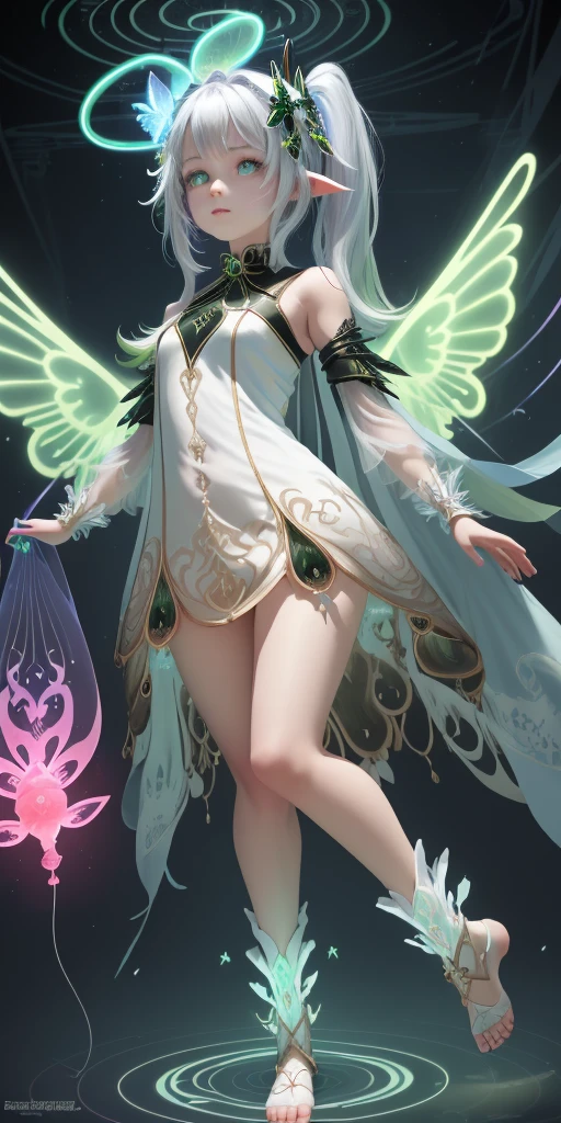 Ridiculous , high resolution, Super detailed, (1 girl:1.3), rest, fantasy dress, headgear, rest, light role, Dark persona, mind control, Fractal, whole body, Ceiling board, artistic background, blue bioluminescence, Geometric, organic, bless, favor, sublime, sublimation, noble, Expand, untie, anti-gravity, antimatter, guardian angel, holy, sacred, ta, dignified, red bioluminescence, flower, Holographic wings, on the magic circle, Photon, Butterfly, scales, galaxy, Piccolo,