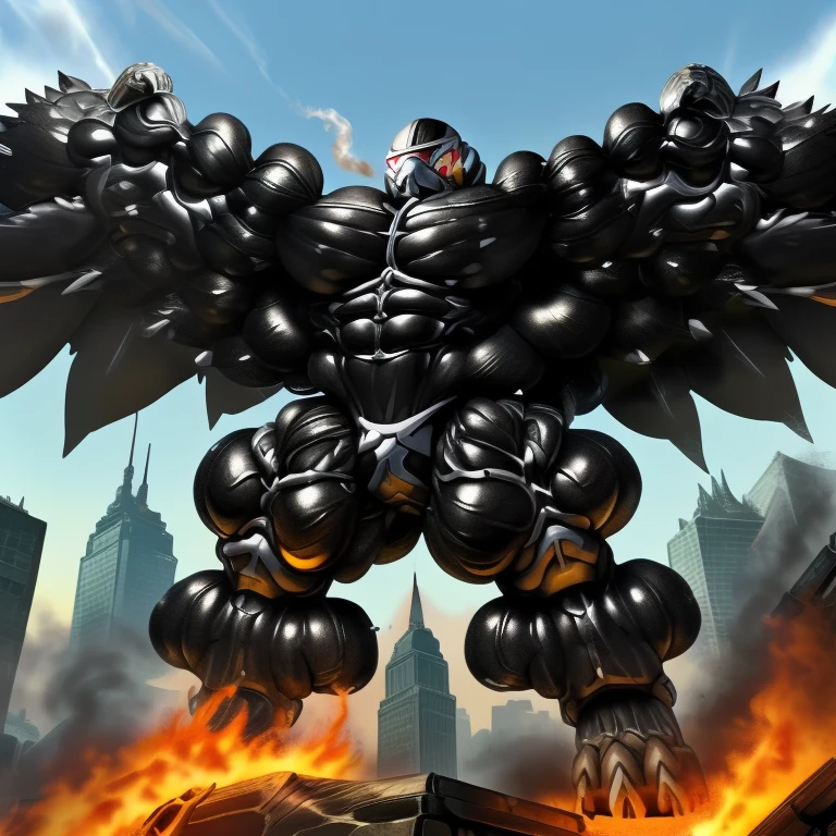 (masterpiece. official art. 8k. best quality. detailed full body. full body.)
(situation 1 : dominating LUCARIO. LUCARIO is over 1000 meters long. focus GIANT mechanical Muscular LUCARIO is trampling the city. Looking down. macro. stomp)
(situation 2 :smoke and flames rising from the destruction in the city)
(Additional details 1: Its nanosut emphasizes the muscles. wearing crNanosuit. nanosuit. creating crNanosuit. black visor. wearing a full-face helmet. hero in anime style.)
(Additional details 2: (Detailed head. Detailed Body. Detailed abs. gigantic muscles. HYPER MUSCLES. Gigachad Muscular. big muscle. pecs. triceps. traps. unusually developed muscular body. body full of huge muscles. showing off muscles. pectorales enormes. Exaggeratedly huge muscles. huge muscles. long legs. bodybuilders body.).
(Additional details 3: Spread wings. It has wings. have big wings. black wings. The claws are sharp. Sharp teeth.). (tiny thong, metallic color: jet black thong.) (crotch is incredibly swollen.) It has four arms.