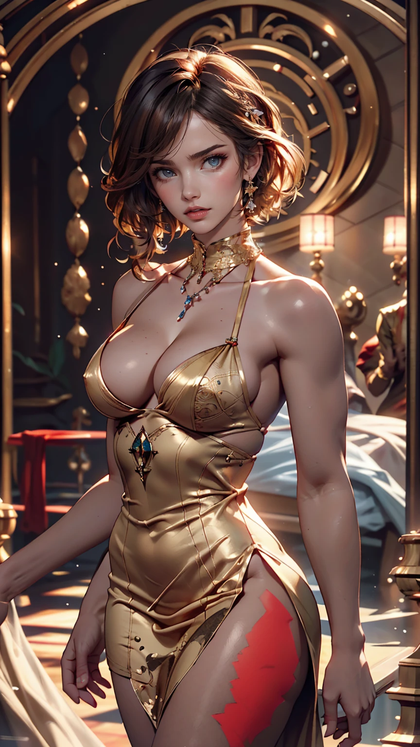 kmwld, (Sharp focus:1.2), photograph, Attractive Young Woman, (Beautiful Face:1.1), Fine grain, Seductive lips, (eye make up:1.2), Freckles on the body, (Medium chest:1.0), (Toned body:1.2), wearing (Slit dress:1.2) in (Red Carpet Events:1.2). (moody lighting:1.2), Depth of written boundary, Bokeh, 4K, High resolution. by (James C. Christensen:1.2|Jeremy Lipking:1.1).