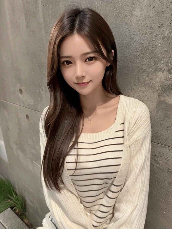 a closeup, masterpiece, top-quality, FULL ANATOMY、Raw foto, Photorealsitic、(Cute little face:1.7)、(Very cute smile:1.7)、(with round face:2)、(She looks like an idol and is cute:1.7), (A dark-haired)、(cute school uniform:1.7), depth of fields, hight resolution, ultra-detailliert, finely detail, ighly detailed, extremely detailed eye and face, Realistic pupils, foco nítido, Cinematic lighting、18-year-old woman、(One lady、Only one person、独奏、without background:1.9)、 (poneyTail、curlyhair:1.4)、Very detailed 8k wallpaper、Show me your whole body、Looking at the camera、(Too short plaid pleated skirt、I can see the white panties、Plump panties、Lift the hem of the skirt with both hands、Showing her panties to the camera:1.7)、(Brown Long Boots:1.6)、Angle from below、(Thigh close-up:1.8)、(Nice figure、big breasts thin waist)、(Clothes with emphasized chest bulge、Colossal tits:1.7)、Background depth of field