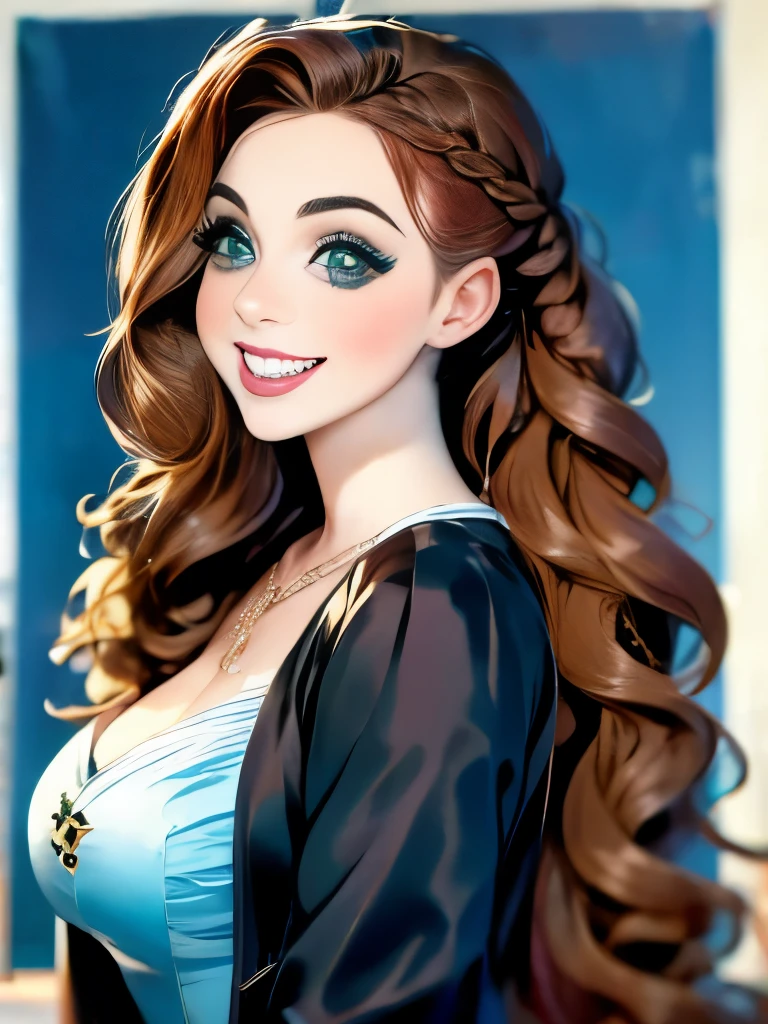 woman with long hair in a black dress and a brown jacket, a portrait inspired by Hermione Hammond, tumblr, art nouveau, long braided curly brown hair, braided brown hair, gorgeous kacey rohl, her wardrobe is attractive, olivia culpo as milady de winter, beautiful stella maeve magician, long dark braided hair, her hair is in a pony tail