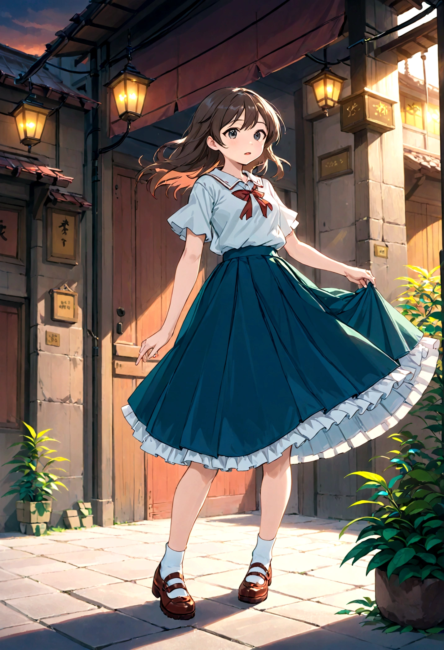 Low - Angle、Long skirt、強WindでHolding the flipping skirt with your hand、強WindでWhite cotton pantiesが見えている、:((Holding the flipping skirt with your hand))Low - Angle8Kで、highest quality、masterpiece、Ultra-detailed、Ultra-high resolution、Anime Style、1. High school girl、強Wind、((Holding the flipping skirt with your hand))、(impatient)White cotton panties:1.5), (Wind:1.25), (highest quality:1.0), (masterpiece:1.0), (Ultra-fine illustrations:1.0), ネイビーブルーのLong skirt、
、Lined、