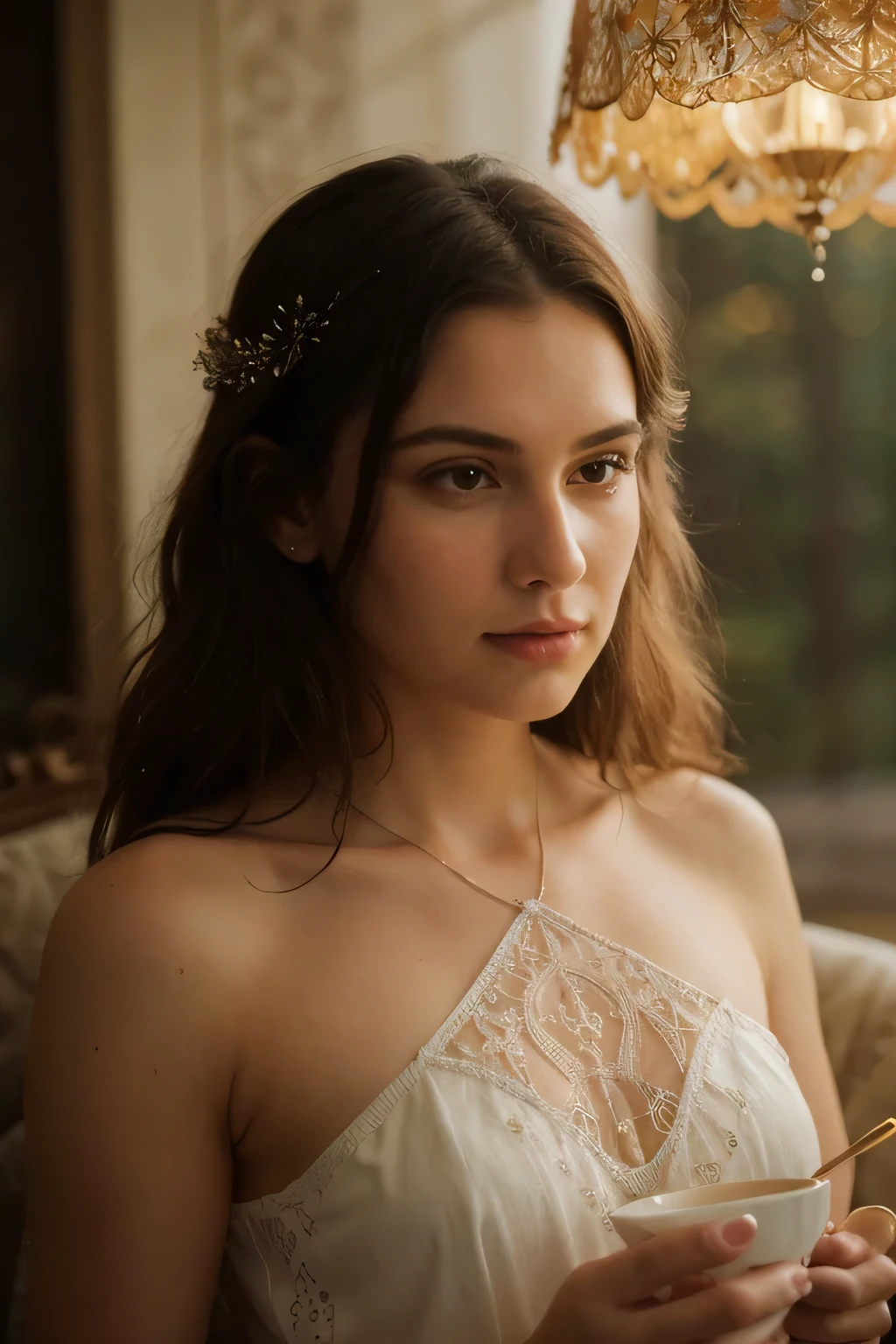 Create an ultra-realistic portrait of an angel in the style of a Baroque historical painting, with a focus on creating a vintage, aged appearance. The angel, depicted with serene and ethereal features, should wear flowing robes and ornate, gilded wings, all showing signs of graceful aging. The colors should be rich yet subtly dulled, evoking the sense of a painting that has weathered over centuries. The background, a celestial setting with soft clouds and dim lighting, should complement the aged look of the angel. Include details like soft, curly hair, a delicate halo, and a subtle glow around the figure, ensuring the entire portrait, including the angel, looks like it was rediscovered after hundreds of years. The portrait should have a textured appearance, mimicking an old canvas, and set in a vertical 9:16 aspect ratio, focusing on the angel's face and upper body. The overall composition should capture the drama, depth, and emotion of the Baroque era while looking authentically aged and historic.