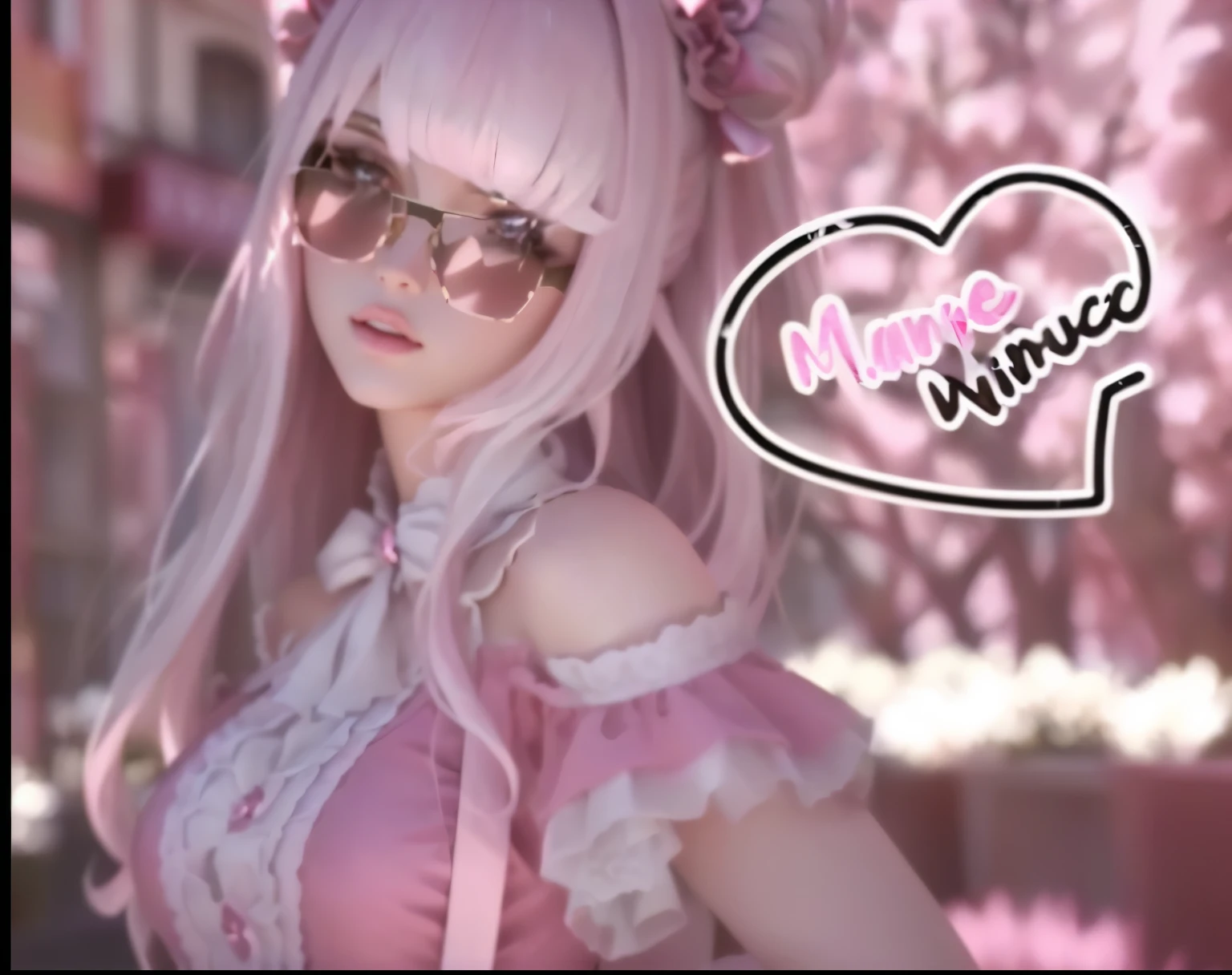 there is a woman in a pink dress and sunglasses posing, DLC, estilo anime 3d, estilo anime 3 d realista, Bela Delfina, arte digital. @mariomaniacdude, anime 3d realista, meu vestido querido anime, obras de arte no estilo de guweiz, anime barbie em meias brancas, feminino peludo mini estilo fofo