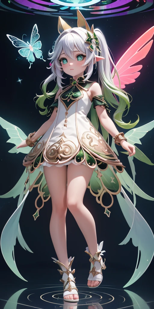 Ridiculous , high resolution, Super detailed, (1 girl:1.3), rest, fantasy dress, headgear, rest, light role, Dark persona, mind control, Fractal, whole body, Ceiling board, artistic background, blue bioluminescence, Geometric, organic, bless, favor, sublime, sublimation, noble, Expand, untie, anti-gravity, antimatter, guardian angel, holy, sacred, lolita, dignified, red bioluminescence, flower, Holographic wings, on the magic circle, Photon, Butterfly, scales, galaxy, Piccolo,