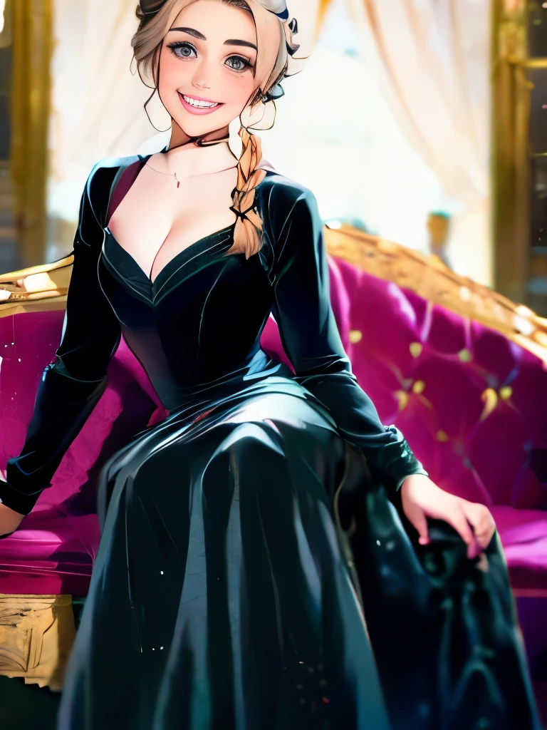 woman with long hair in a black dress and a brown jacket, a portrait inspired by Hermione Hammond, tumblr, art nouveau, long braided curly brown hair, braided brown hair, gorgeous kacey rohl, her wardrobe is attractive, olivia culpo as milady de winter, beautiful stella maeve magician, long dark braided hair, her hair is in a pony tail