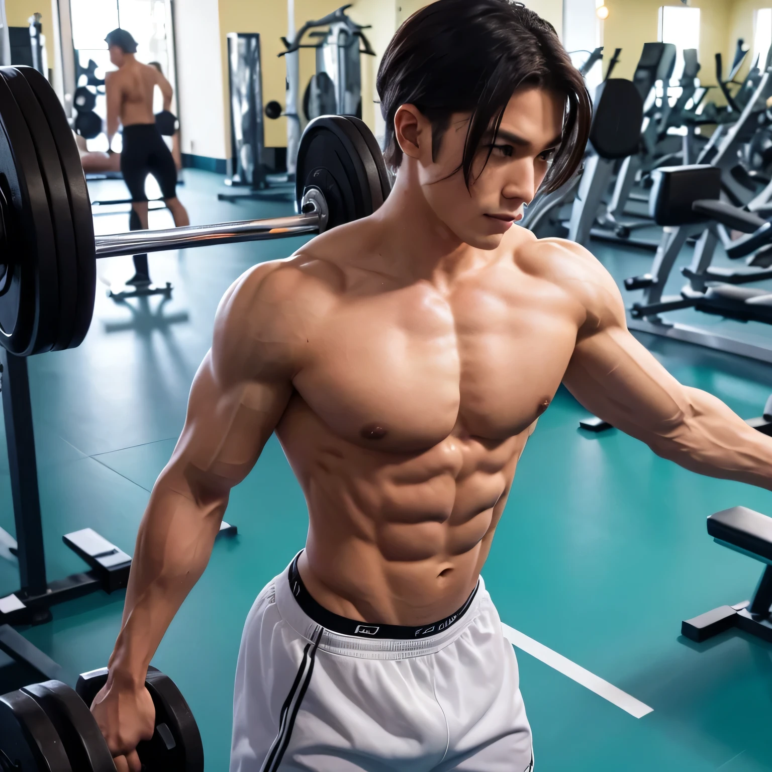 Gym training、Handsome、Slim and muscular Japanese