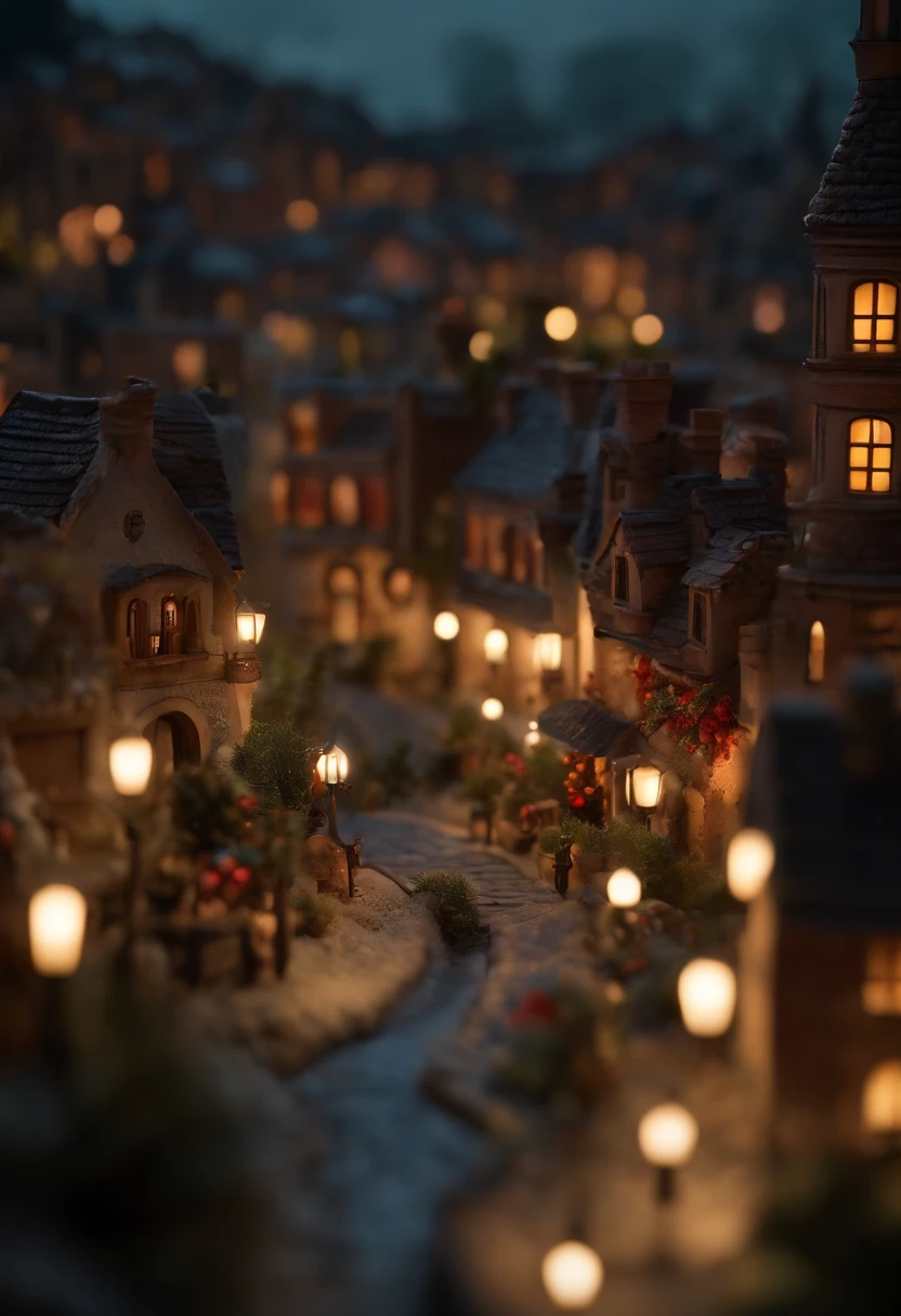 Miniature,Super Cute Clay World, Cute clay freeze frame animation, Tilt-Shift,excellent lighting,Volume Landcape,brush rendering,3D,super detailed, ((Walled City)), dark tones, Sunset illumination