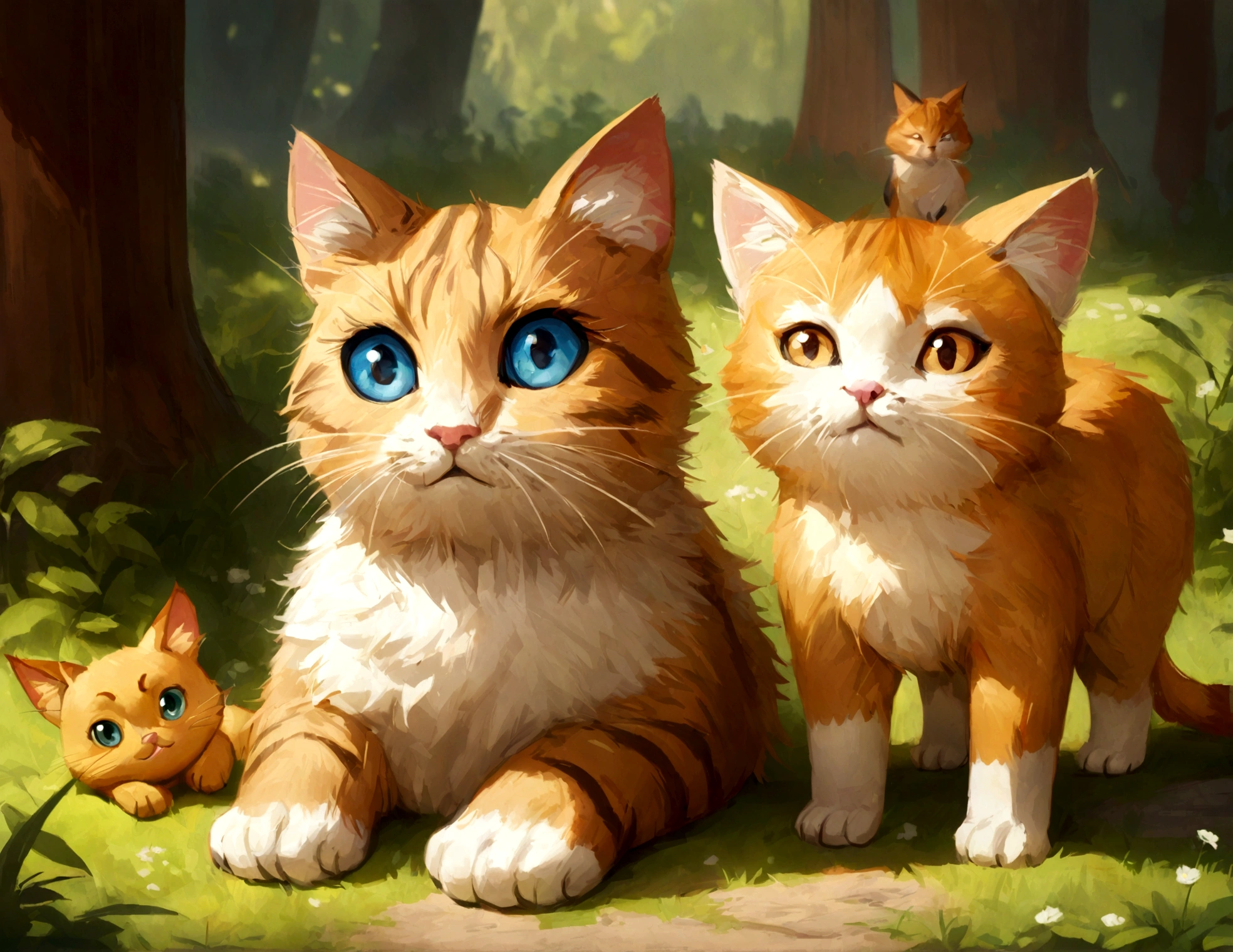 the cat is sitting, Sora like a cat, lovely digital painting, Disney's Bambi cat, anime visual of Cute cat, pixar 제작, Erin Hunter, Anatoh Pinstak. pixar, very realistic, ginger cat, realistic animated cat, sad cat, White cat, very very realistic, Cute cat, big eyes