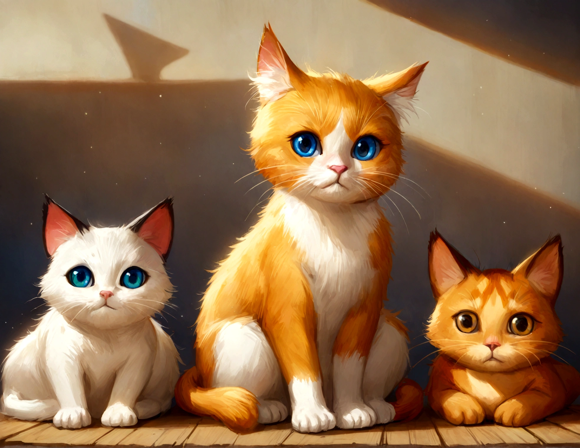 the cat is sitting, Sora like a cat, lovely digital painting, Disney's Bambi cat, anime visual of Cute cat, pixar 제작, Erin Hunter, Anatoh Pinstak. pixar, very realistic, ginger cat, realistic animated cat, sad cat, White cat, very very realistic, Cute cat, big eyes