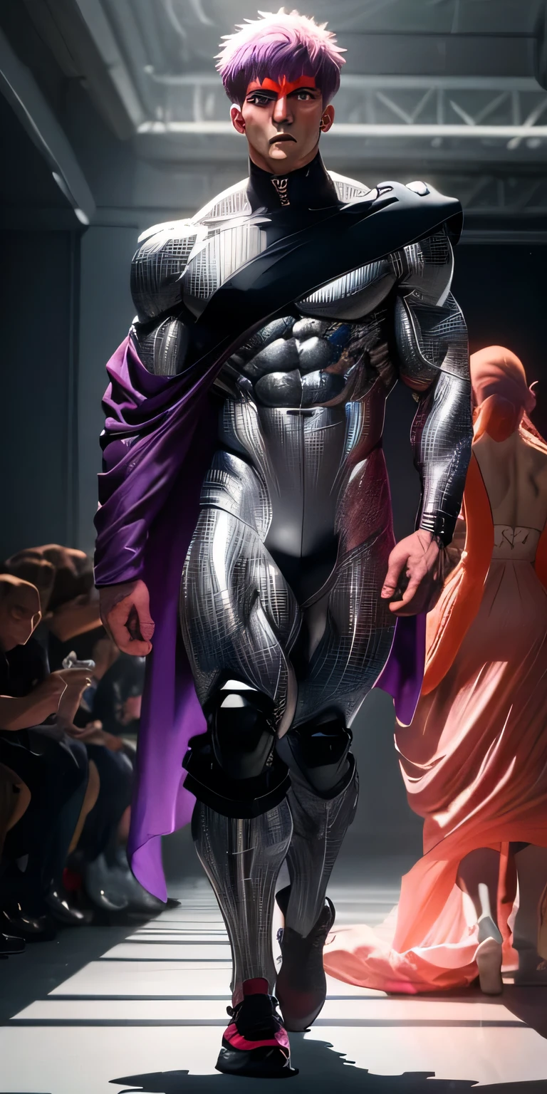 (masterpiece, best quality),  2 boy, young man，Shyness blush，musculous, short blue purple and pink-orange hair, Dark gray eyes, complex, (dress room), full bodyesbian, strange uniform, space suit,, Open light purple jacket, Pectoralis abdominal muscles，vivd colour,(depth of fields:1.2),(abs),Be red in the face，looking at viewert，A piano，spread their legs，