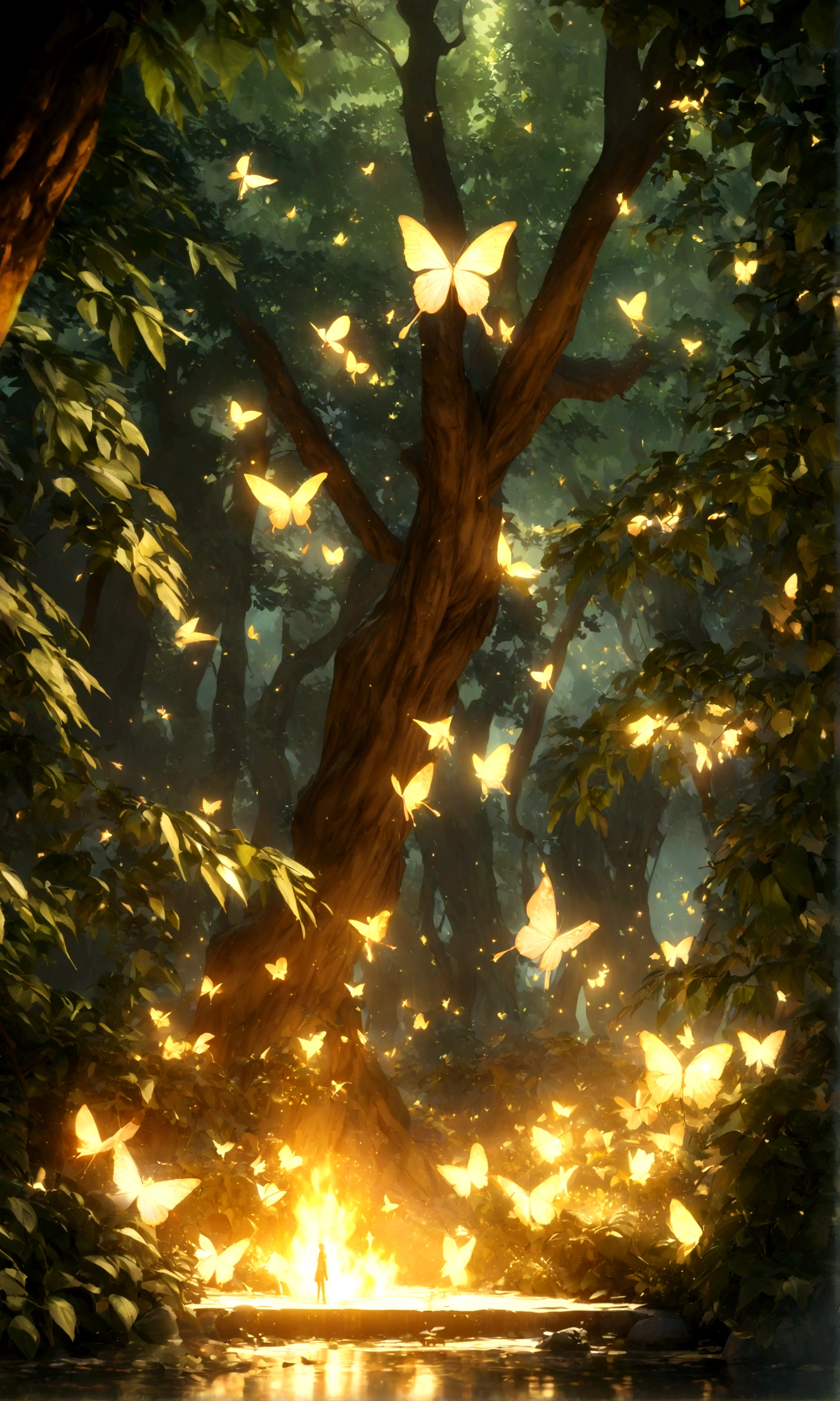 masterpiece, the highest quality, Amazing reflection, Best reflection ever. (Very detailedな CG Unity 8k 壁紙), (highest quality), (Best illustrations), (Best Shadow), forest theme with Natural elements. Tall tree々, Quiet Stream, small shineing mushrooms surrounded by delicate leaf and branches, with fire Fly and shineing Particle Effects,, (Natural elements), (Jungle theme), (leaf), (Twig), (fire Fly), butterfly, (delicate leaf), (shine), (Particle Effects). , Isometric 3D, Octane Rendering, Ray Tracing, Very detailed
