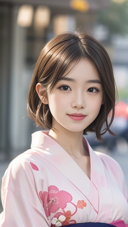 (8k、RAWphotograph、highest quality、masterpiece:1.2),(Long Bob Cut),Looking at the audience,Viewed from the front,Sexy pose, strong,erotic,student,White skin,knees,Absurd,Small face,Part the front hair from the center、The forehead is visible,(Be embarrassed,Squint your eyes,Glare,strong,skinny,skinny,Irritated)、masterpiece,highest quality、超A high resolution,one person, one personで,Close-up shot、cute、Return to student,(A pure pink floral yukata:1.5),high school girl,Japanese women,Are standing,(Photorealistic:1.37)、Photon Mapping,Realistic、cuteSmall face,Brown eyes、prospect、Written boundary depth、Blurred Background、photograph,girl、(I can see the front hair), hair, I can see the knees,Light clothing,, thigh,Nogizaka Idol, actress、Natural Breasts、Cleavage、Super quality、Low people、(Skin with visible pores:1.2)、(Focus on the face)、Check and correct the garment construction, (Big Breasts:1.2),