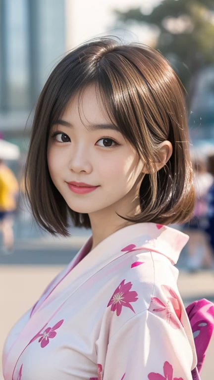 (8k、RAWphotograph、highest quality、masterpiece:1.2),(Long Bob Cut),Looking at the audience,Viewed from the front,Sexy pose, strong,erotic,student,White skin,knees,Absurd,Small face,Part the front hair from the center、The forehead is visible,(Be embarrassed,Squint your eyes,Glare,strong,skinny,skinny,Irritated)、masterpiece,highest quality、超A high resolution,one person, one personで,Close-up shot、cute、Return to student,(A pure pink floral yukata:1.5),high school girl,Japanese women,Are standing,(Photorealistic:1.37)、Photon Mapping,Realistic、cuteSmall face,Brown eyes、prospect、Written boundary depth、Blurred Background、photograph,girl、(I can see the front hair), hair, I can see the knees,Light clothing,, thigh,Nogizaka Idol, actress、Natural Breasts、Cleavage、Super quality、Low people、(Skin with visible pores:1.2)、(Focus on the face)、Check and correct the garment construction, (Big Breasts:1.2),