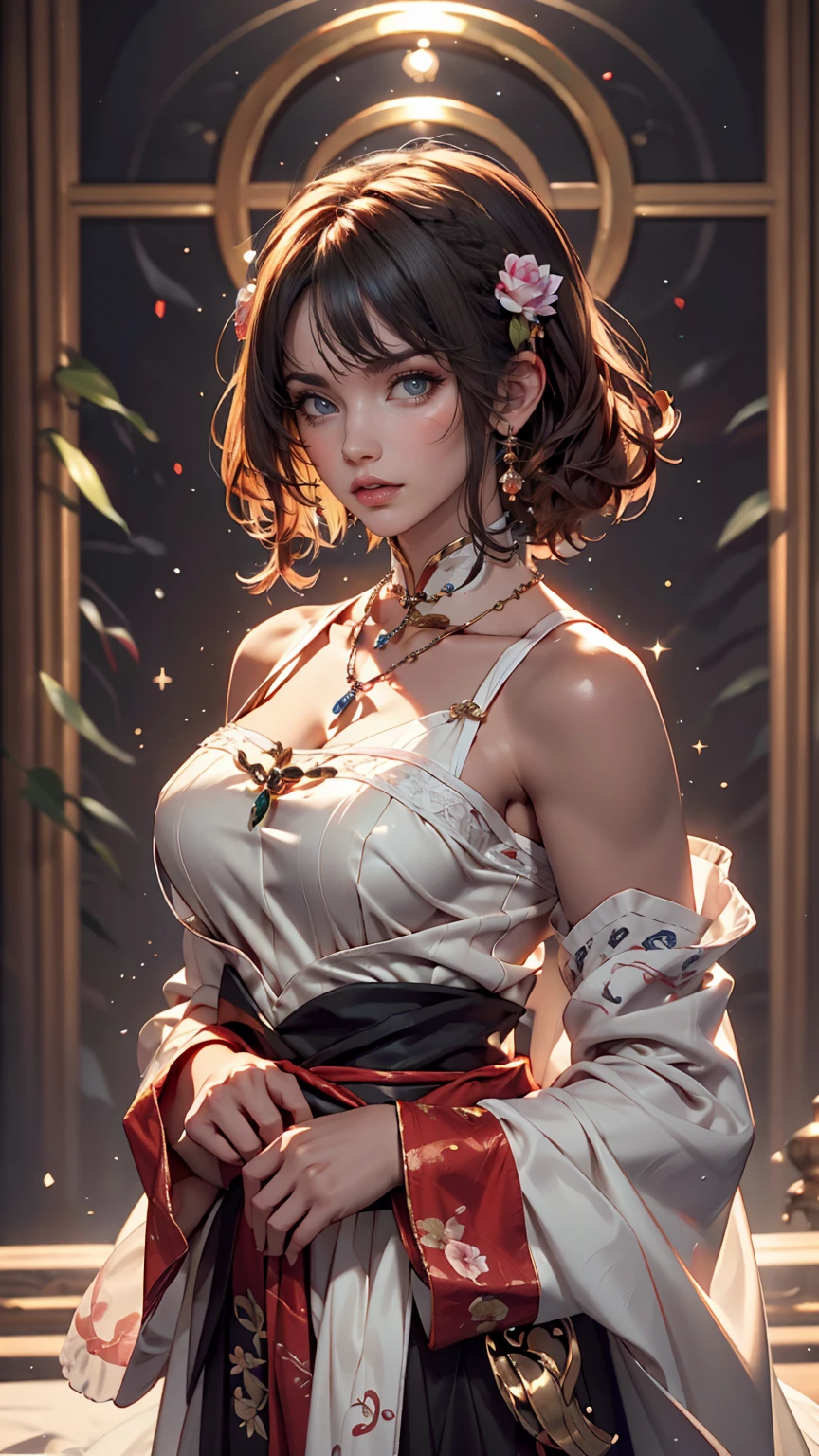 Great quality, masterpiece, High Resolutiupon, One girl, blush, (Captivating smile: 0.8), Star Student, Chinese Hanfu Lilac, hair accessory, necklace, jewelry, beauty, upon_body, Tyndall effect, realism, Lotus Pupond, Light Edge, Two-tupone Lighting, (Skin with attention to detail: 1.2), 8k UHD, Digital SLR, Soft Light, high quality, Volumetric lighting, snapshot, High Resolutiupon, 4K, 8k, Background blur