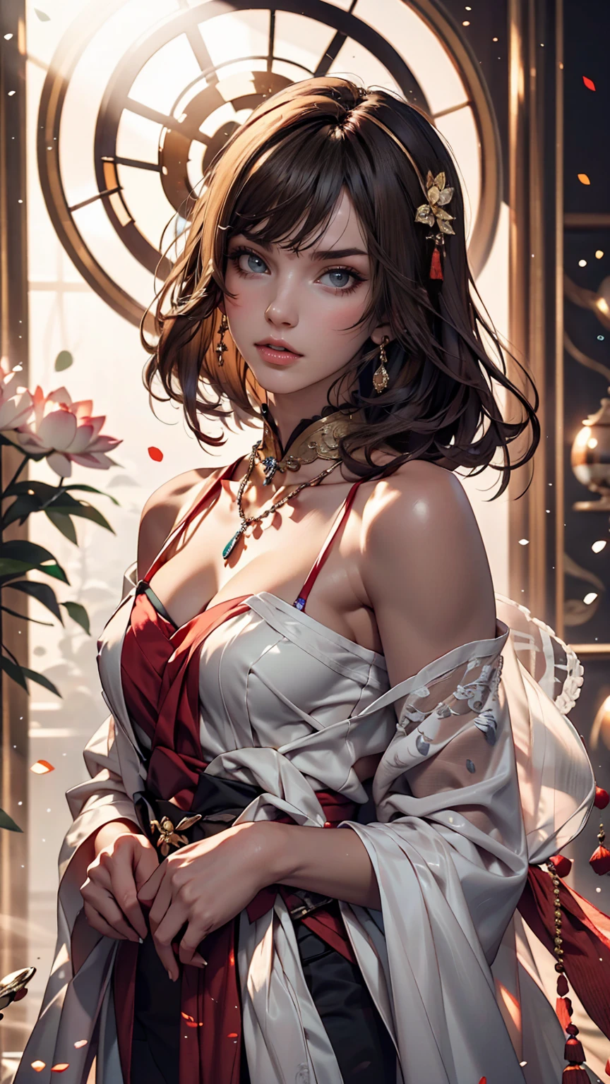 Great quality, masterpiece, High Resolutiupon, One girl, blush, (Captivating smile: 0.8), Star Student, Chinese Hanfu Lilac, hair accessory, necklace, jewelry, beauty, upon_body, Tyndall effect, realism, Lotus Pupond, Light Edge, Two-tupone Lighting, (Skin with attention to detail: 1.2), 8k UHD, Digital SLR, Soft Light, high quality, Volumetric lighting, snapshot, High Resolutiupon, 4K, 8k, Background blur