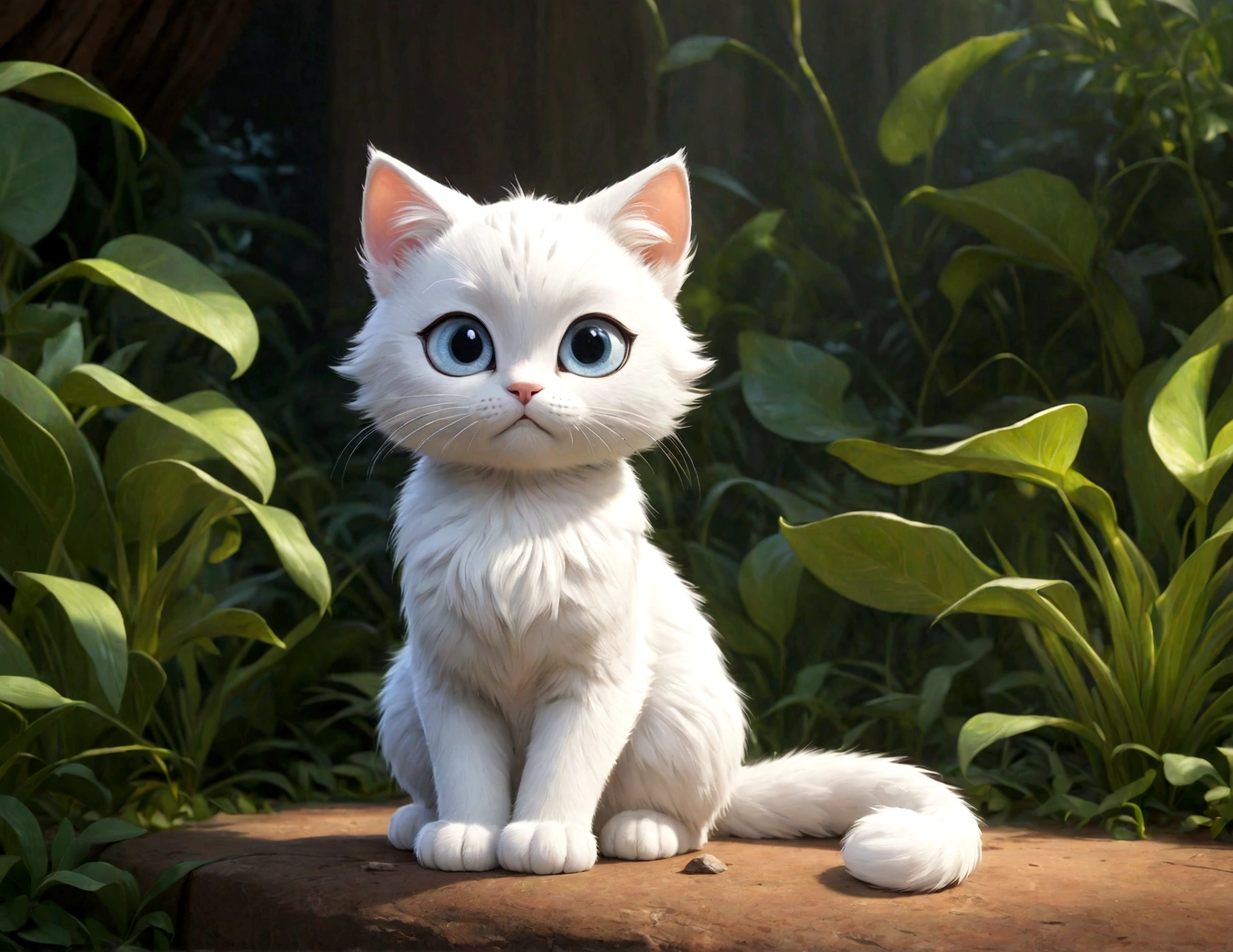 the cat is sitting, Sora like a cat, lovely digital painting, Disney&#39;s white Bambi cat, anime visual of Cute cat, pixar 제작, Erin Hunter, Anatoh Pinstak. pixar, very realistic, White cat, realistic animated cat, sad cat, White cat, very very realistic, Cute cat, big eyes